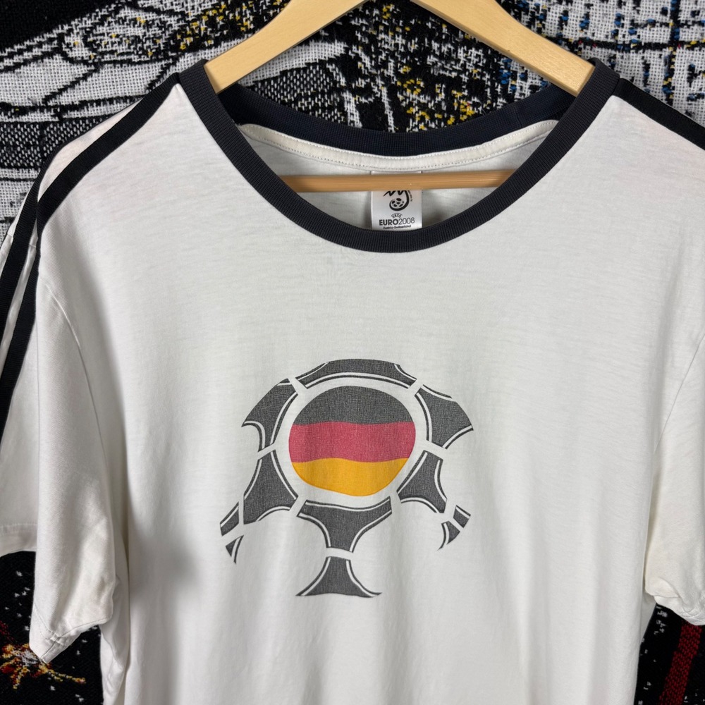 Adidas Euro 2008 Germany Soccer Ringer T-Shirt Mens XL White Black Striped